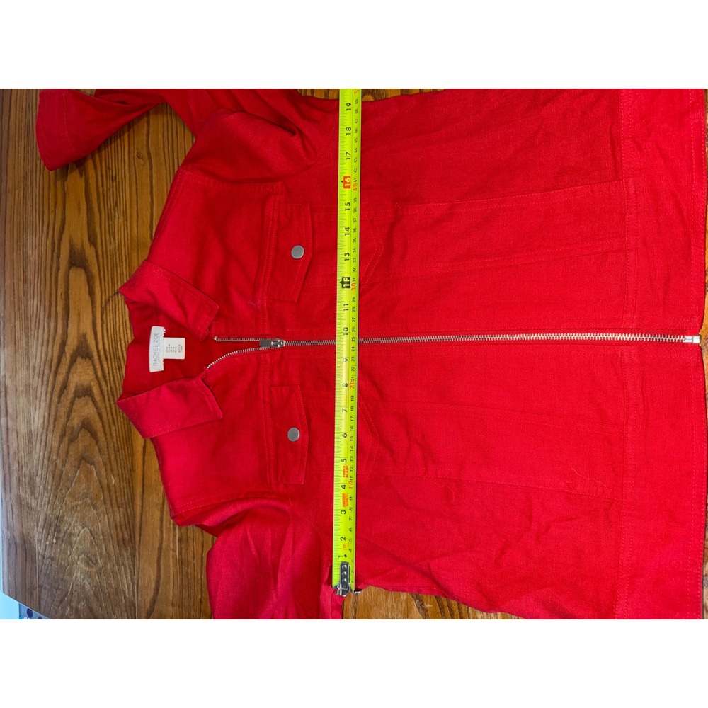 Rachel Zoe Red Linen Blend Zip Front Cropped Jacket Women's Medium - Picture 4 of 6